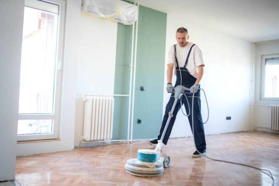 Cleaning the Floor with a Polishing Machine